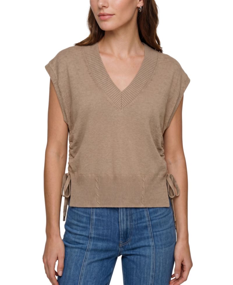Petite V-Neck Dolman Popover Adjustable-Side-Ties Sweater