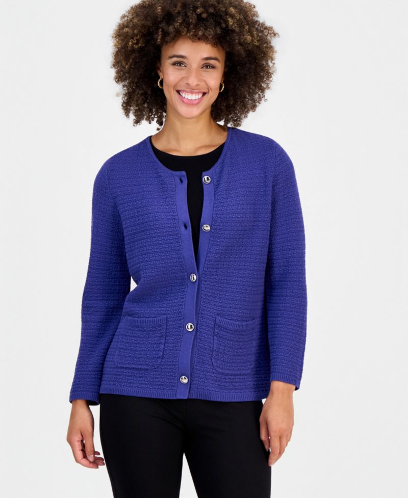 Women's Collarless Button-Front Cardigan