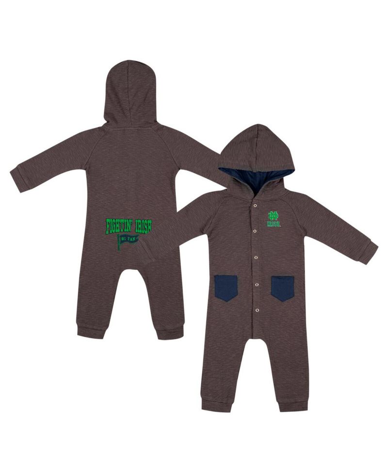 Baby Boys and Girls Charcoal Notre Dame Fighting Irish Zando-Zan Waffle Full-Snap Hooded Romper