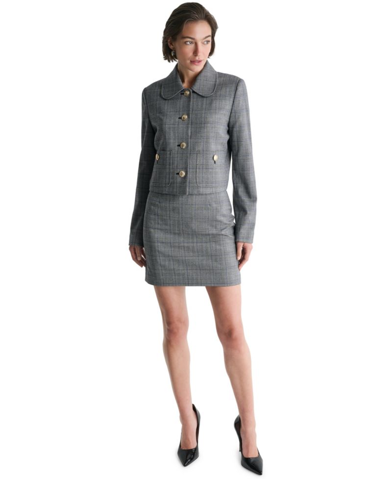 Women's Plaid Button-Down Cropped Jacket