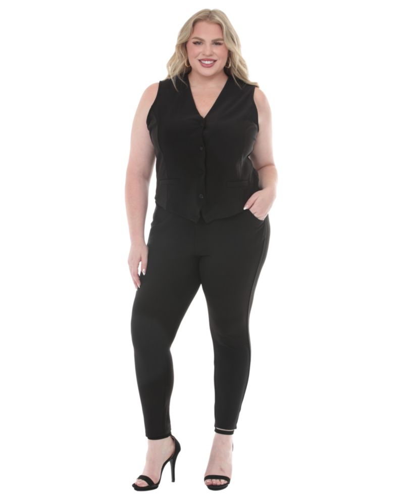 Plus Size Tailored Vest Ankle Pants Matching Set