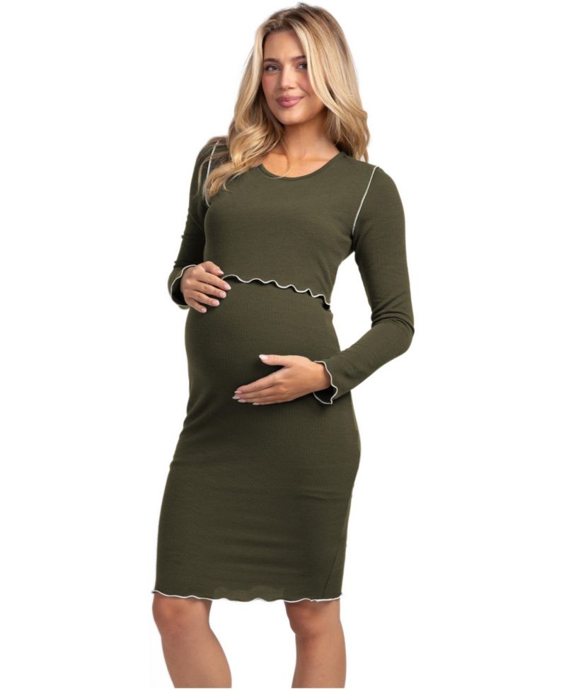 Maternity Ribbed Nursing Long-Sleeve Dress