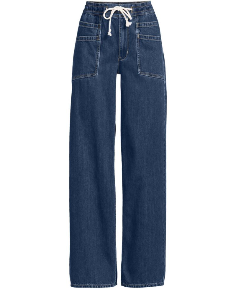 Women's Lightweight Denim High Rise Relaxed Straight Pull On Pocket Jeans