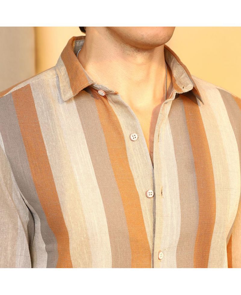 Men's Copper Brown & Peanut Brown Block-Striped Shirt