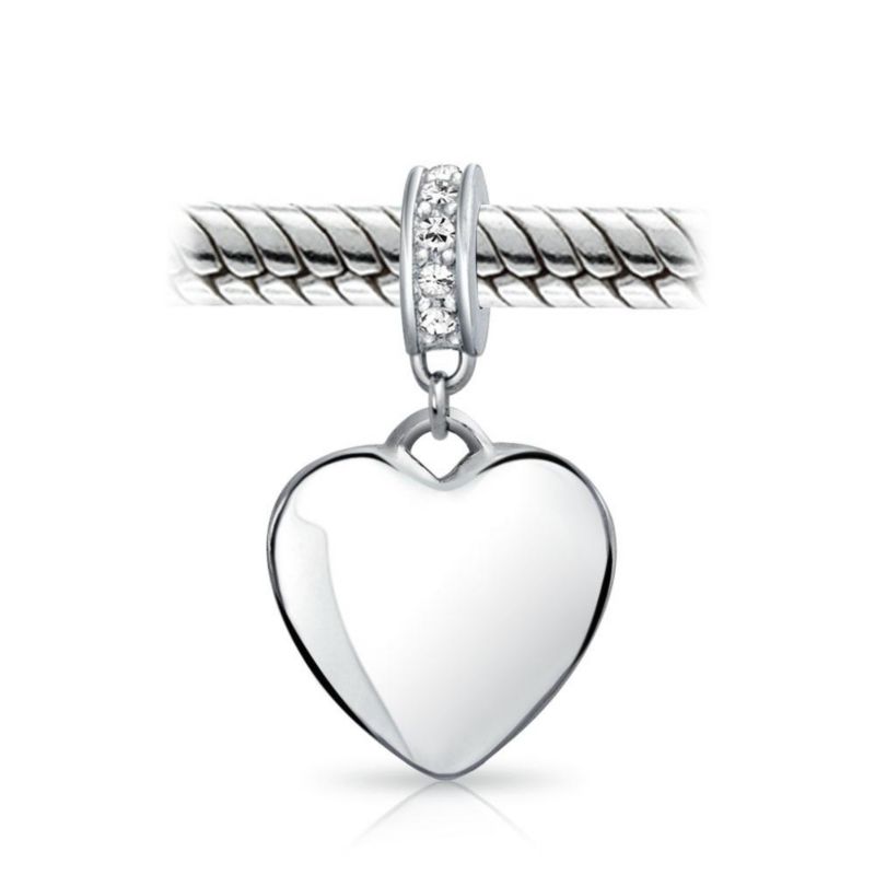 Heart Shape Blue Crystal Dangle Bead Charm For Bracelet Sterling Silver