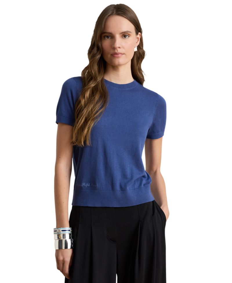 Petite Cotton-Modal Blend Short-Sleeve Crewneck Pullover Sweater