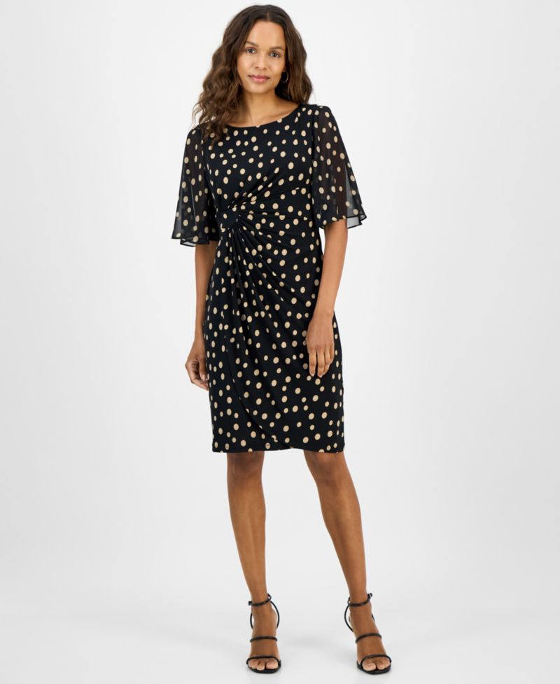 Petite Printed Side-Shirred Butterfly-Sleeve Dress