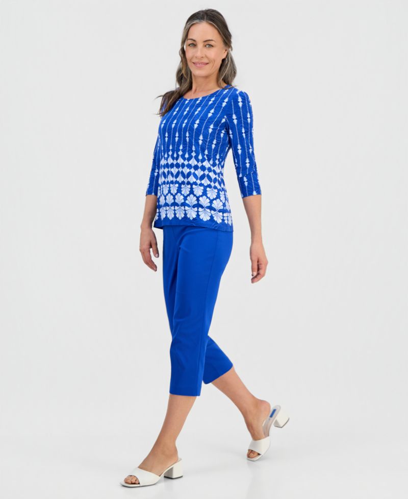 Petite Sienna Border 3/4-Sleeve Top