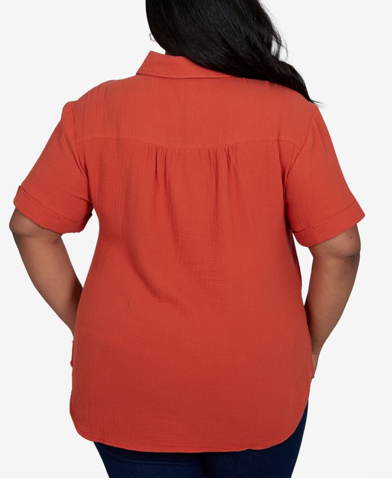 Plus Size Solid Henley Popover Top