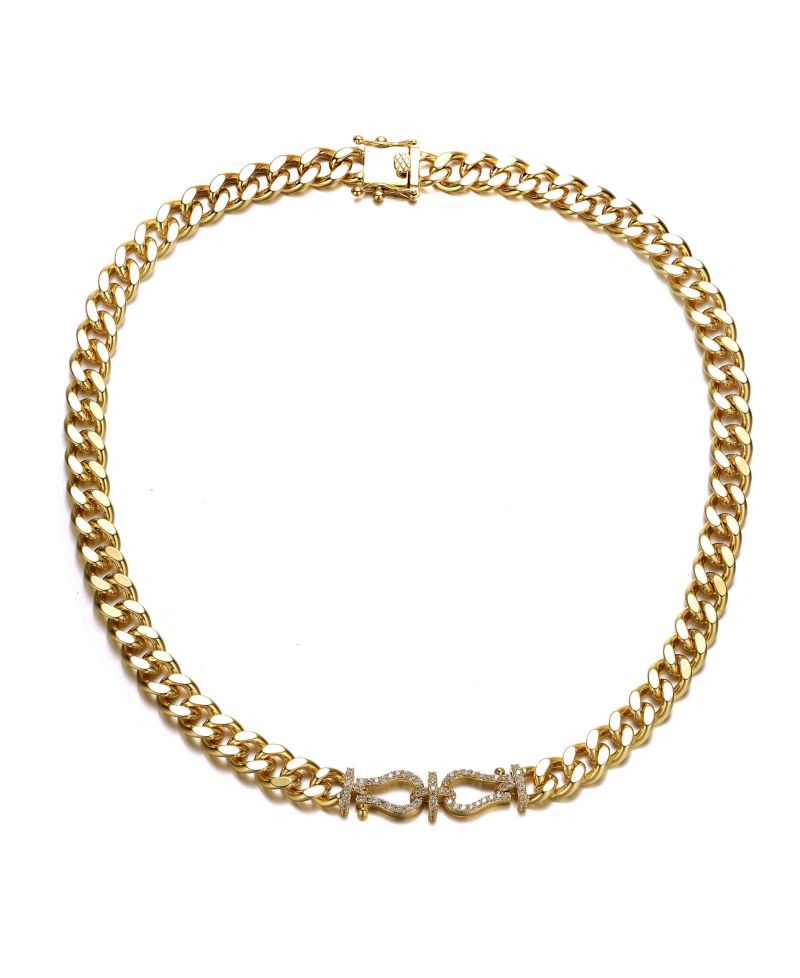 14K Gold Plated Cuban Chain CZ Door Knocker Necklace