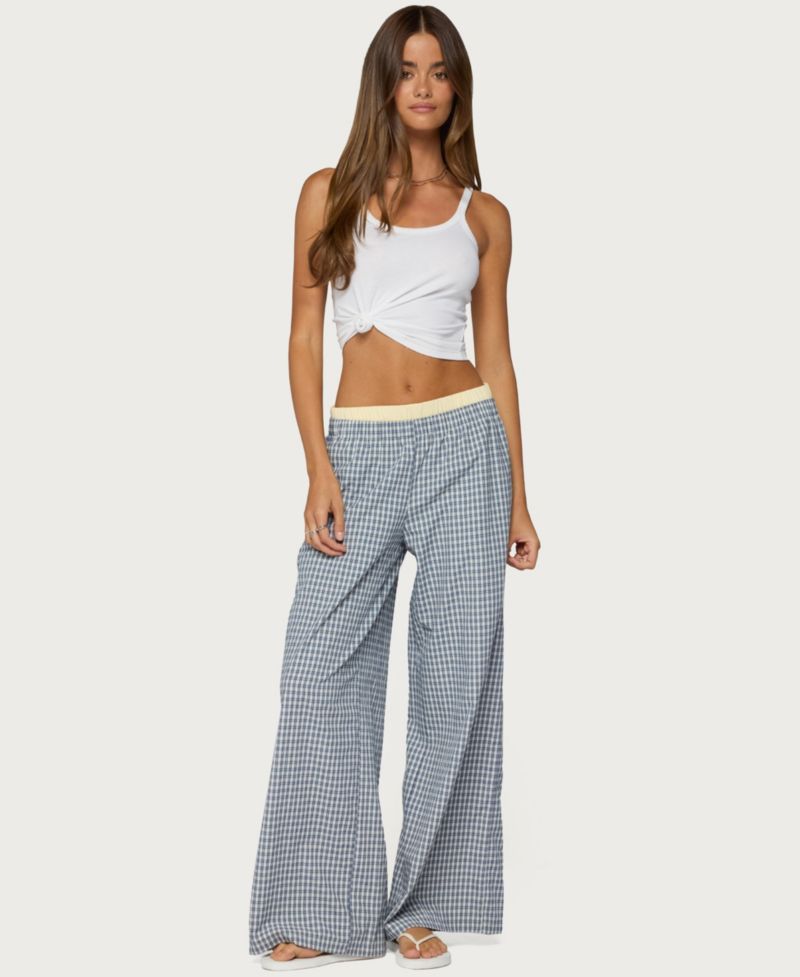 Women's Indya High-Rise Plaid Wide-Leg Pull-On Pants