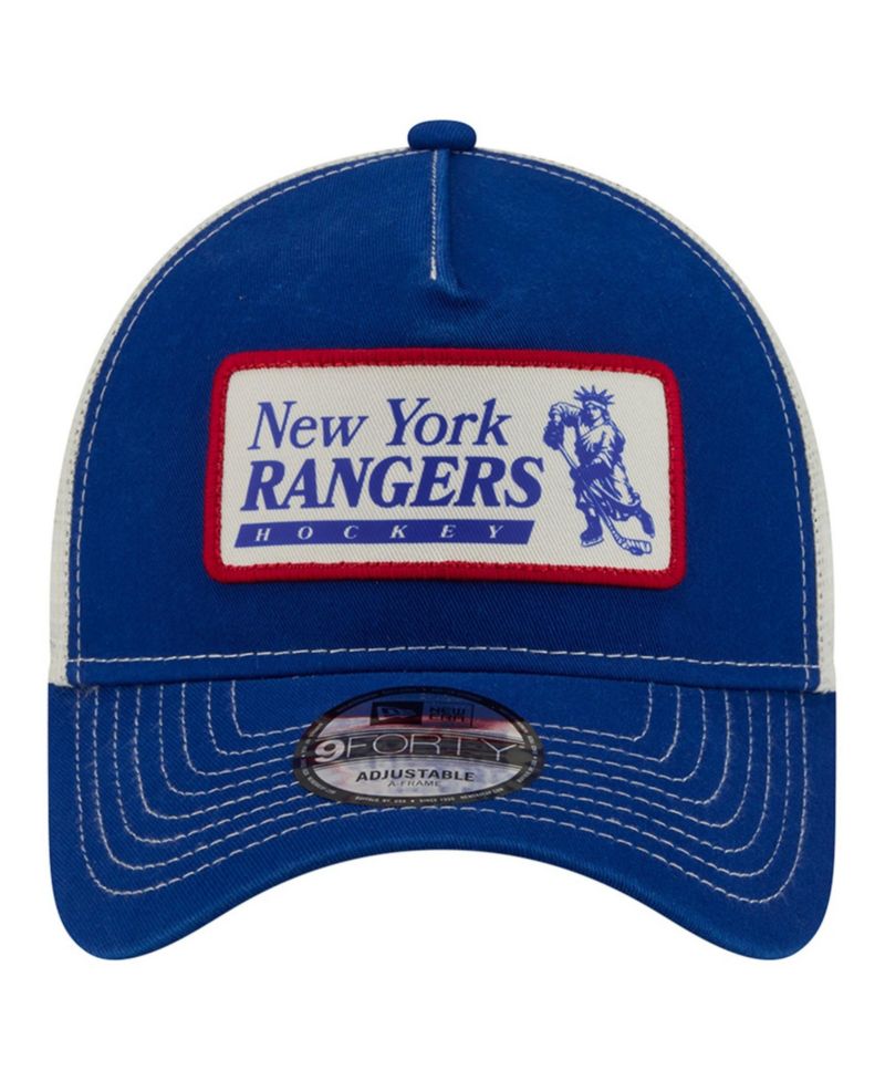 Men's Blue/White New York Rangers Skater Patch A-Frame 9FORTY Adjustable Trucker Hat