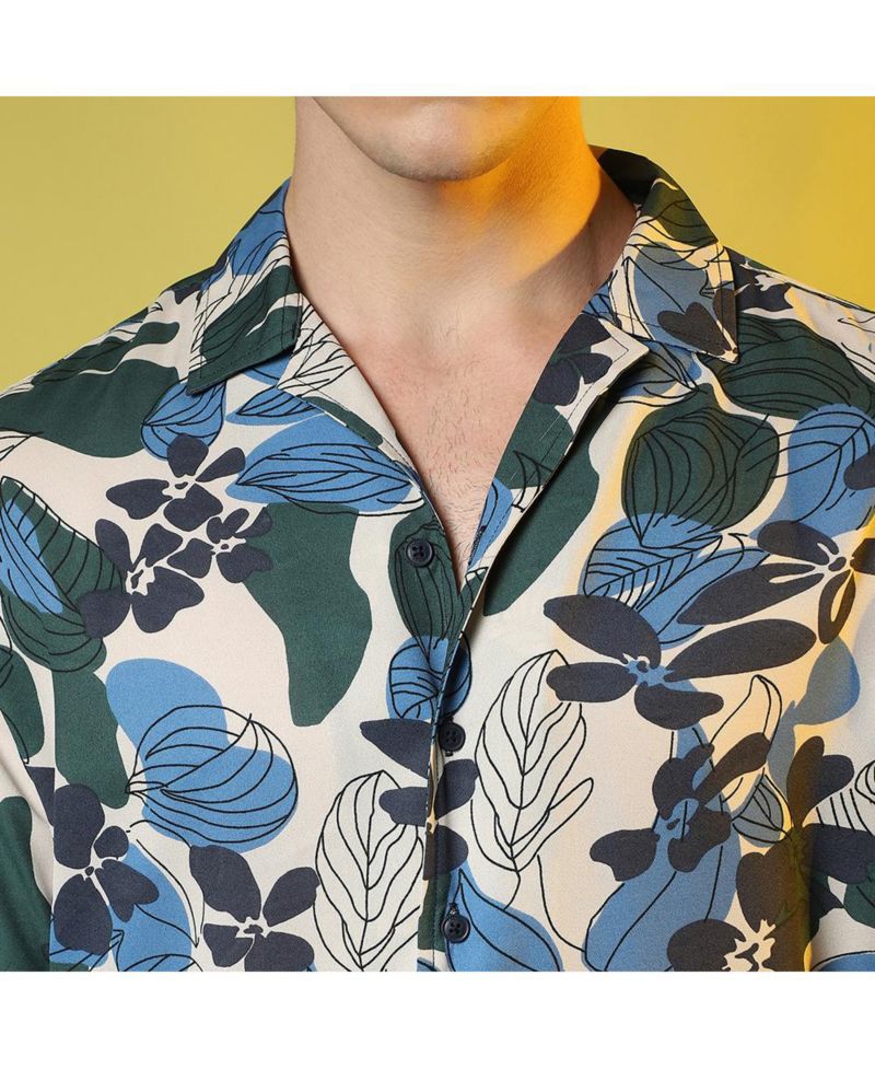 Men's Azure Blue & Forest Green Floral Abstract Shirt
