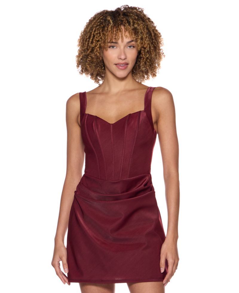 Juniors' Sweetheart-Neckline Corset-Bodice Draped-Skirt Dress