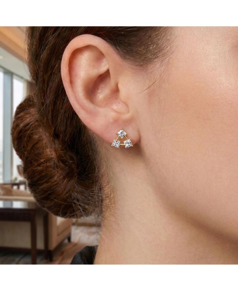 Brilliant Square CZ Triangle Earrings in 14K Gold Plated