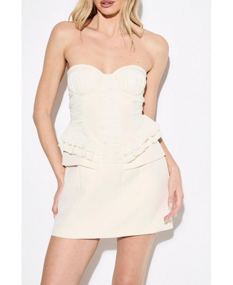 Women's Premium Sweetheart-Neck Shirred-Bust Peplum Mini Dress