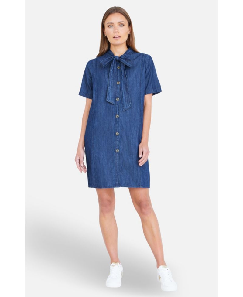 Women's Chambray Tunic With Bow Tie