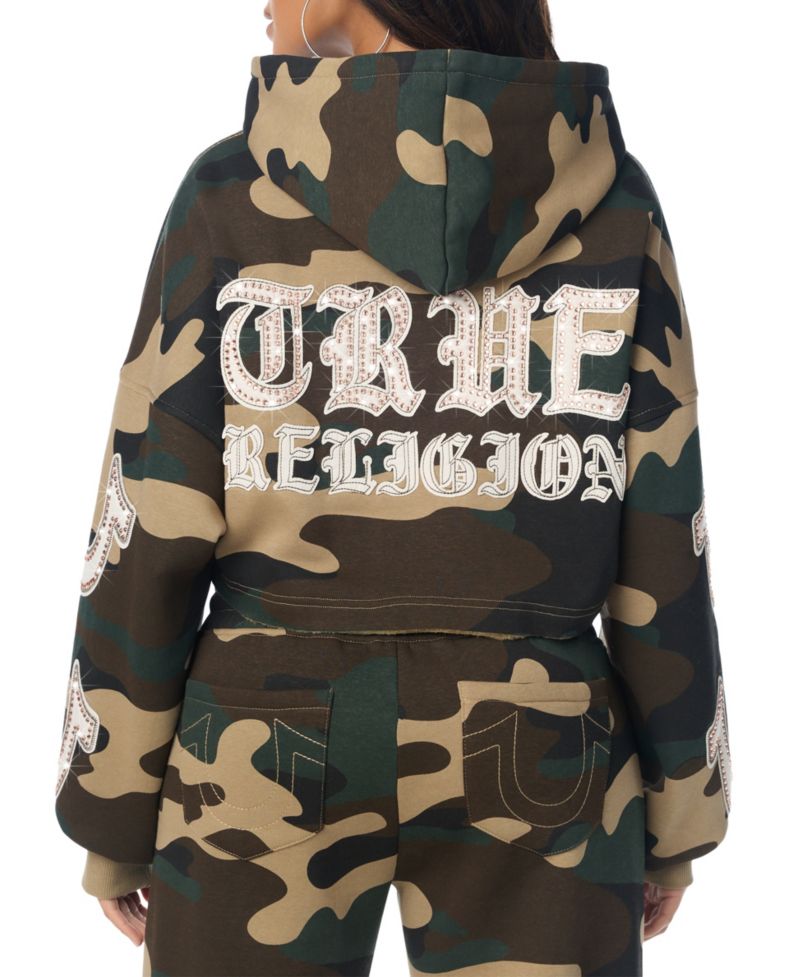 Women's Camo Velour Shrunken Full-Zip Cropped Hoodie