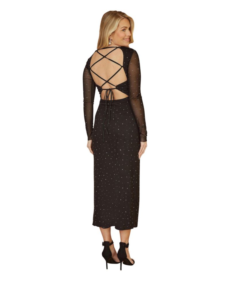Women's Sparkle Mesh Bodycon Midi Dress