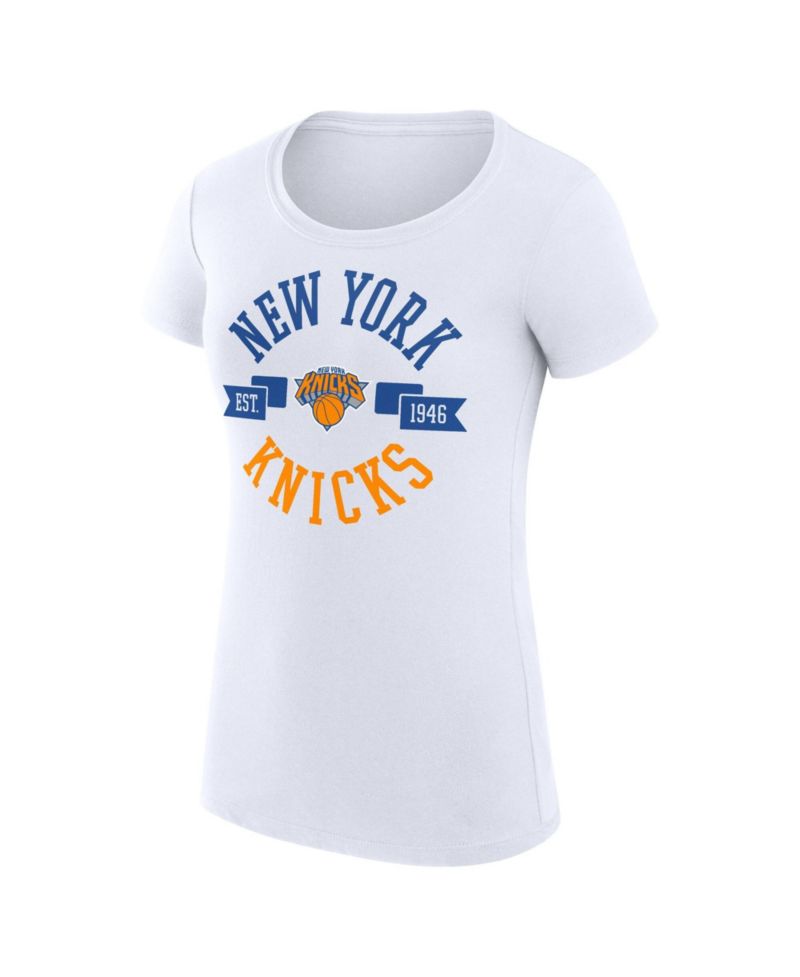 Women's White New York Knicks Super-Slim Fit Lightweight Large City Logo T-Shirt