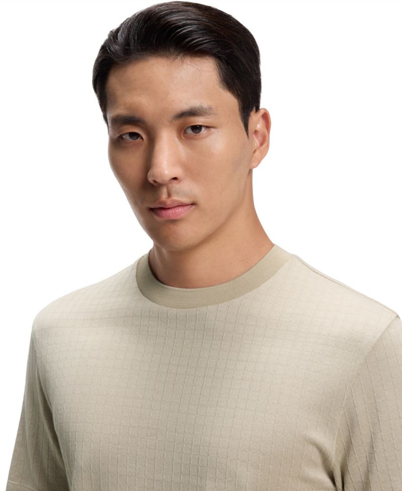 Men's Cotton-Silk Blend Windowpane-Check T-Shirt