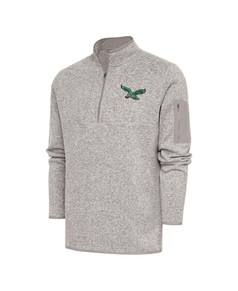 Men's Oatmeal Philadelphia Eagles Throwback Fortune Quarter-Zip Pullover Jacket