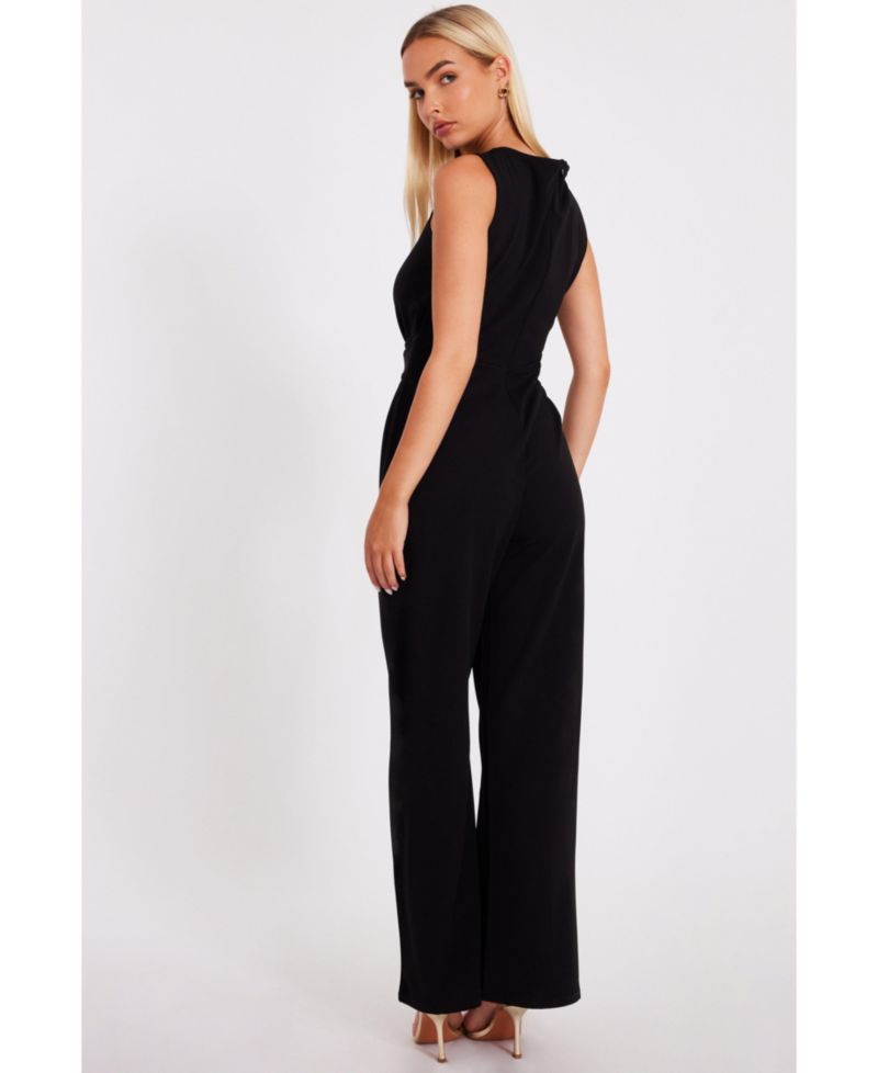Women's Scuba Crepe Sleeveless Jumpsuit - Red