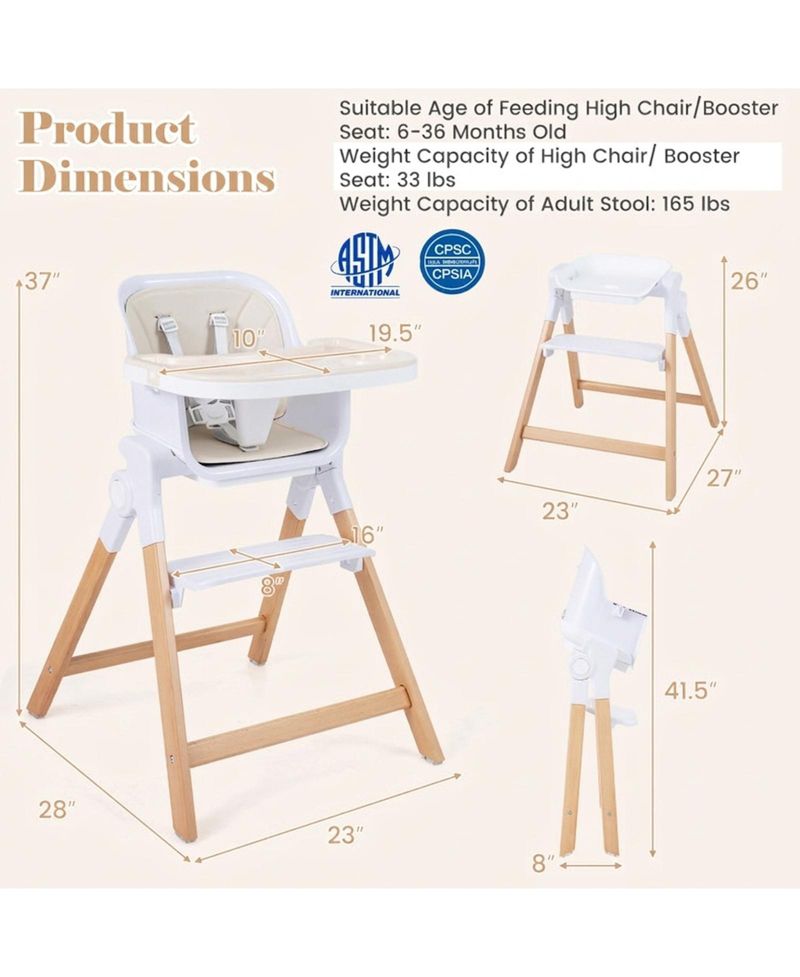 4-in-1 Convertible Baby High Chair with Detachable Double Trays