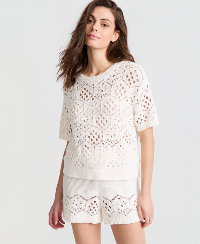 Women's Short-Sleeve Crochet Sweater