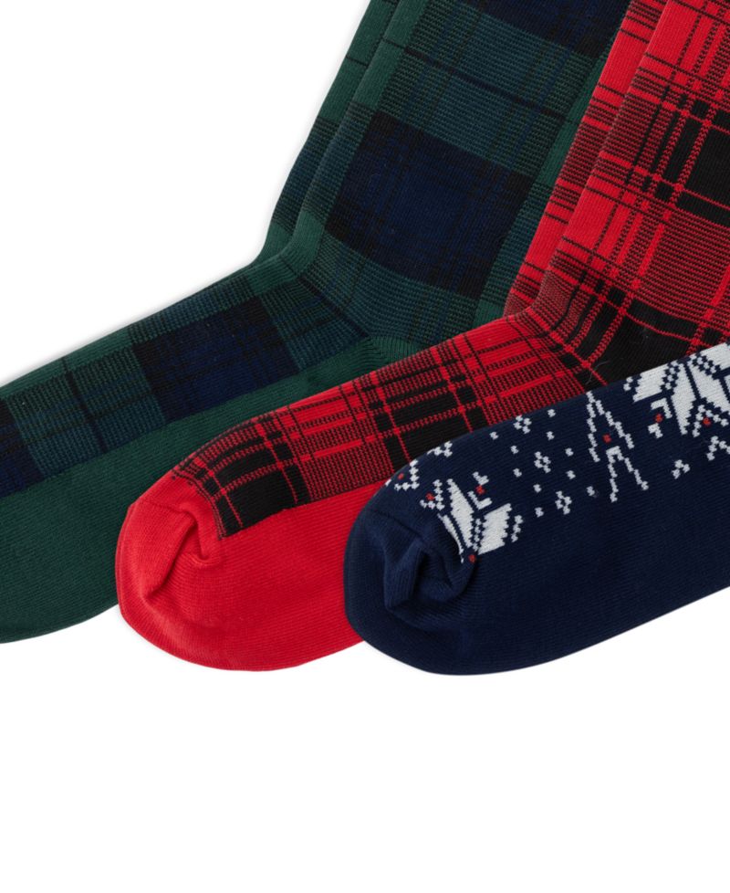 Men's Plaid and Snowflake Crew Socks, 3-Pack