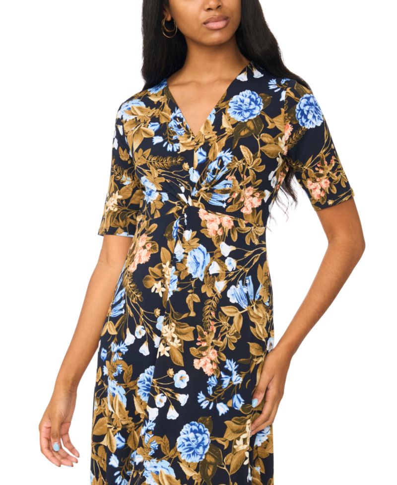 Women's V-Neck Twist-Front Midi Dress