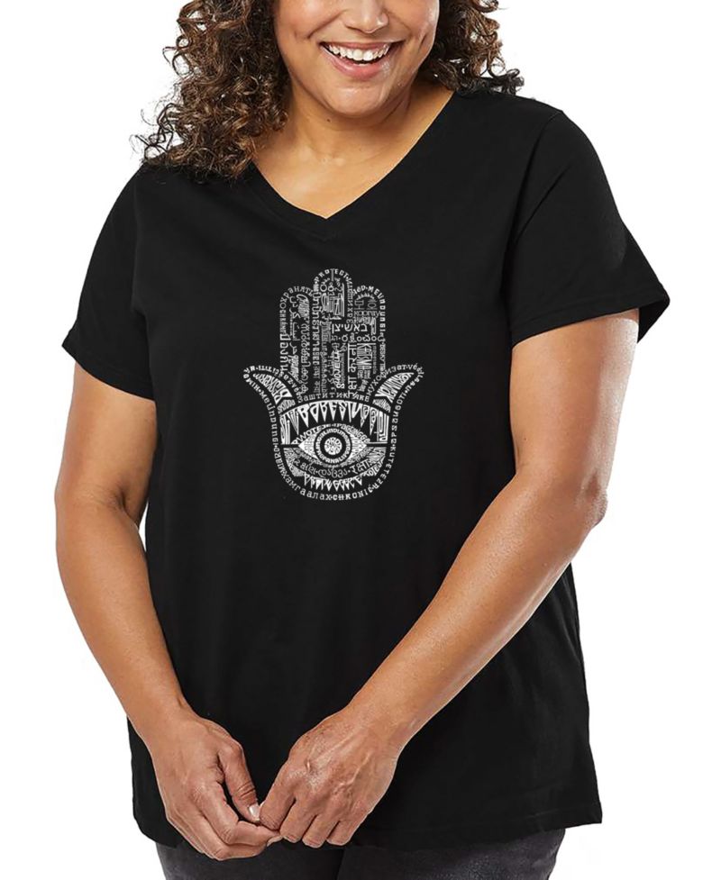 Plus Size Hamsa Word Art V-Neck T-Shirt