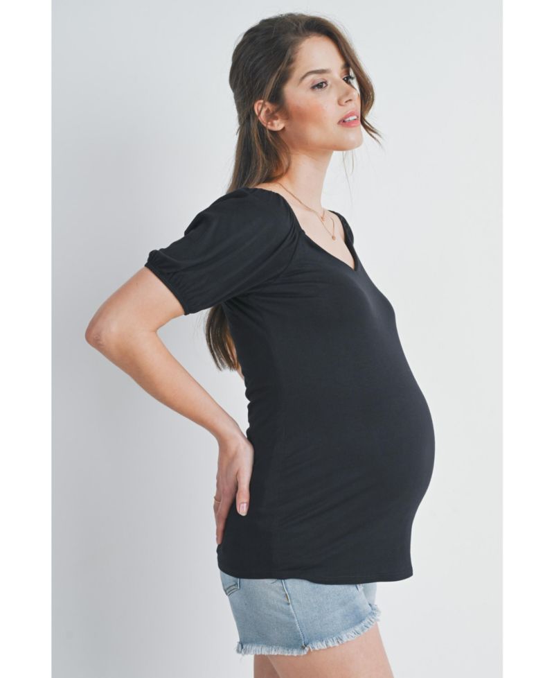 Maternity Short Sleeve Sweetheart Neck Puff Top