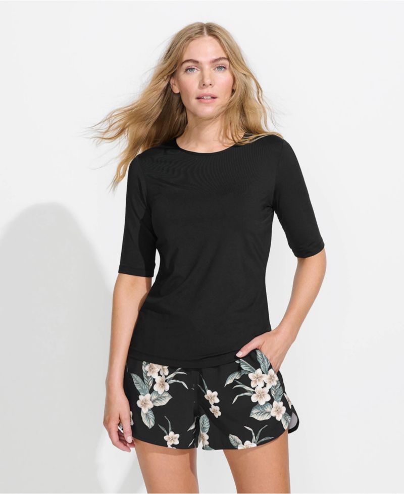 Women's Long Torso SunShade UPF 50 Elbow Sleeve Rash Guard Swim Tee