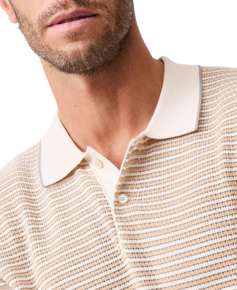 Rodd Gunn Men's Oyster Island Cotton Striped Knit Polo Shirt