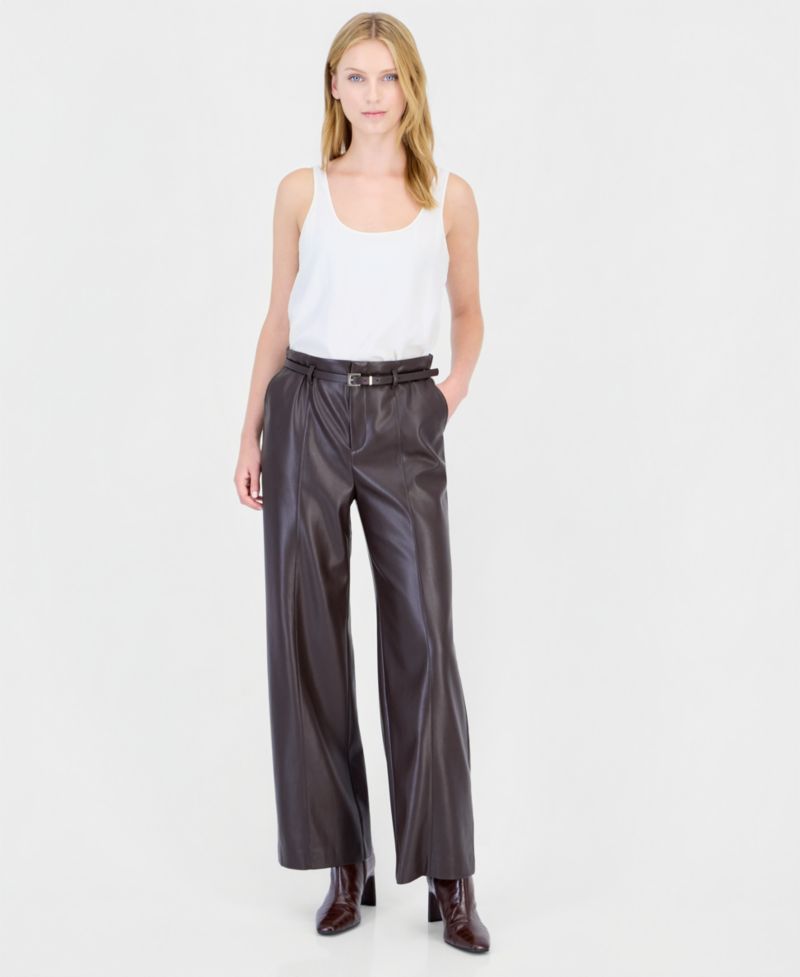 Women's Pull-On High-Waisted Slim-Straight Polyurethane Pants