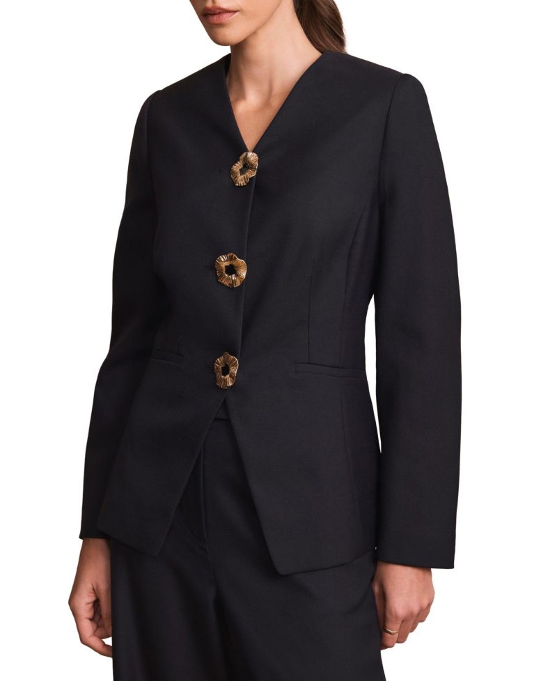 Women's Sculpted V-Neck Wool-Blend Lined Blazer