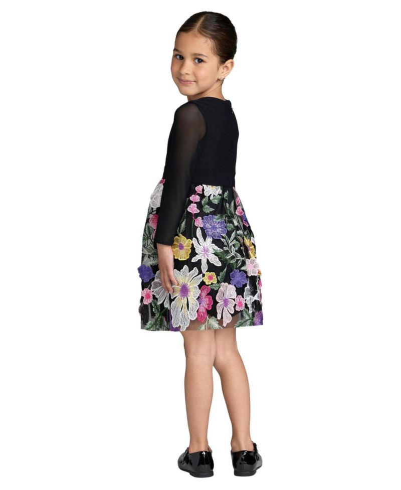 Big Girls Floral Embroidered Long Sleeve Dress