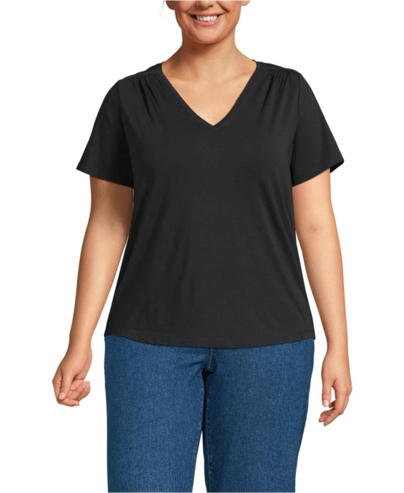 Plus Size Short Sleeve Lightweight Jersey Gathered Shoulder T-Shirt