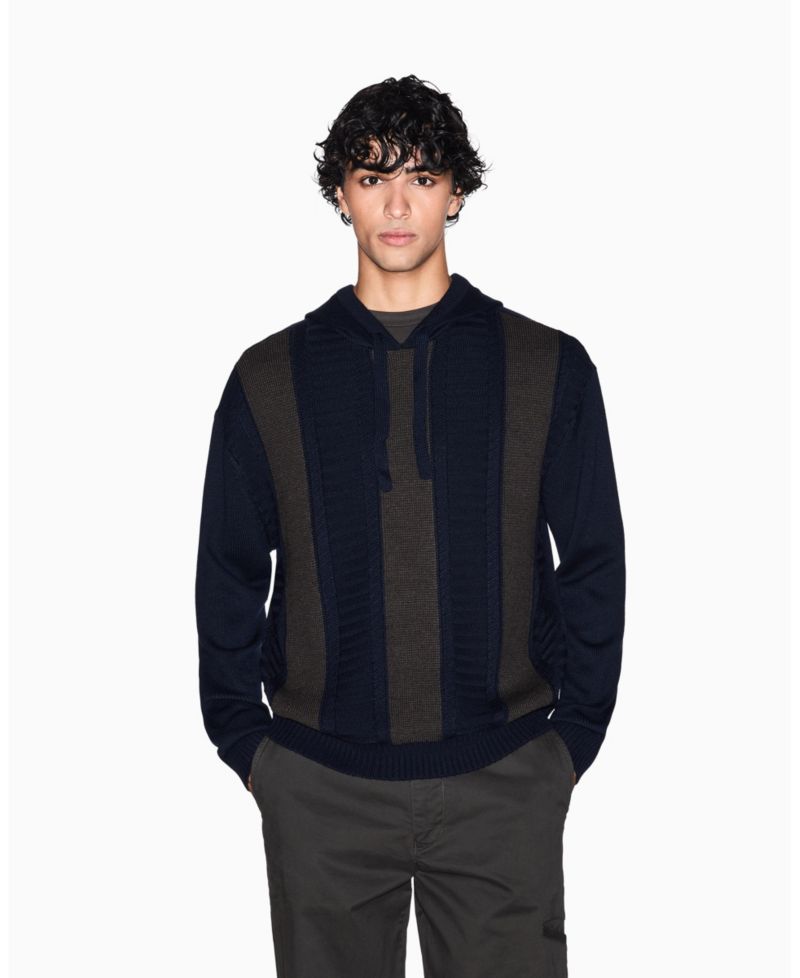 Men's Wool Color Block Hood Sweater