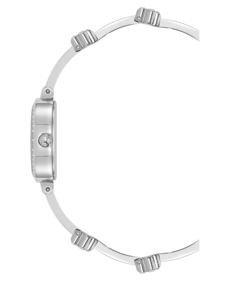 Women's Quartz Delicate Crystal Flower Silver-Tone Stainless Steel Bracelet Watch Set, 19mm