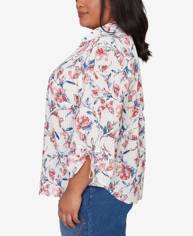 Plus Size Austin Etched Floral Butterfly Button-Down Top