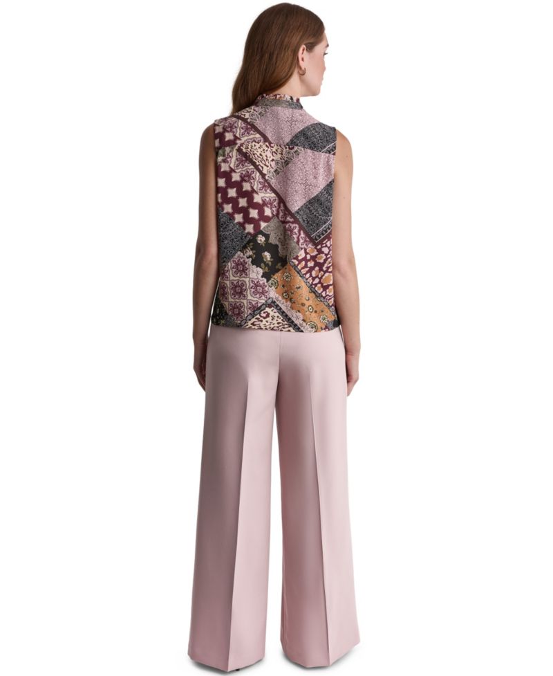 Women's Ruffle Mixed Print Button-Front Blouse