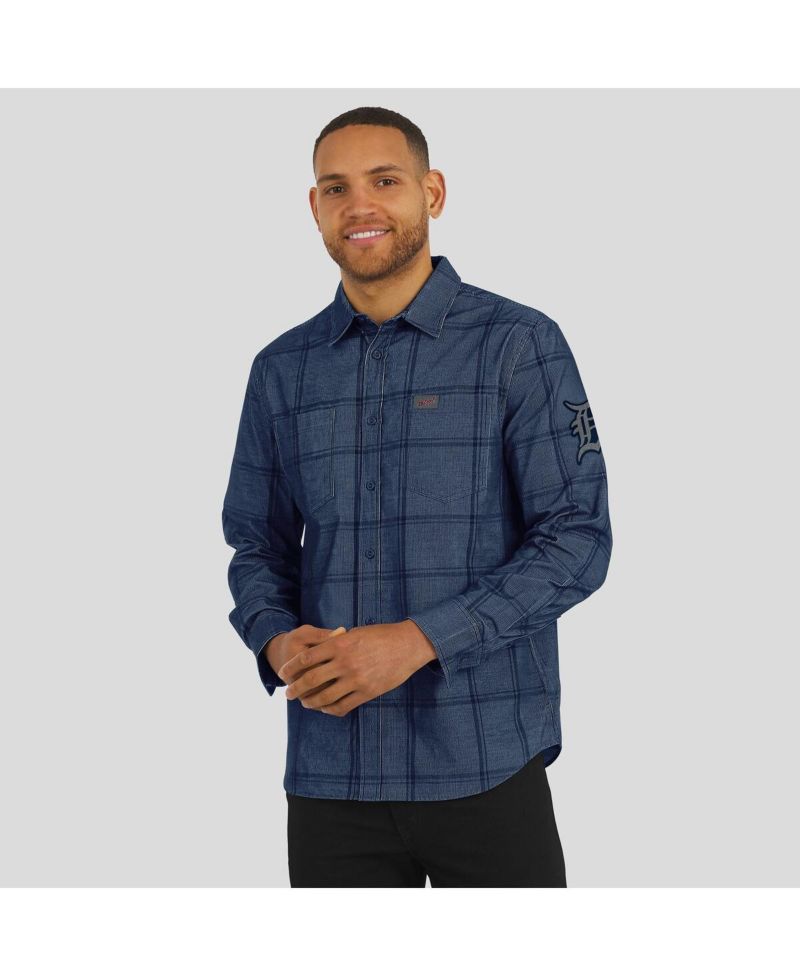 Men's Darius Rucker Collection by Fanatics Navy Detroit Tigers Thin Wale Corduroy Plaid Button Up Shirt