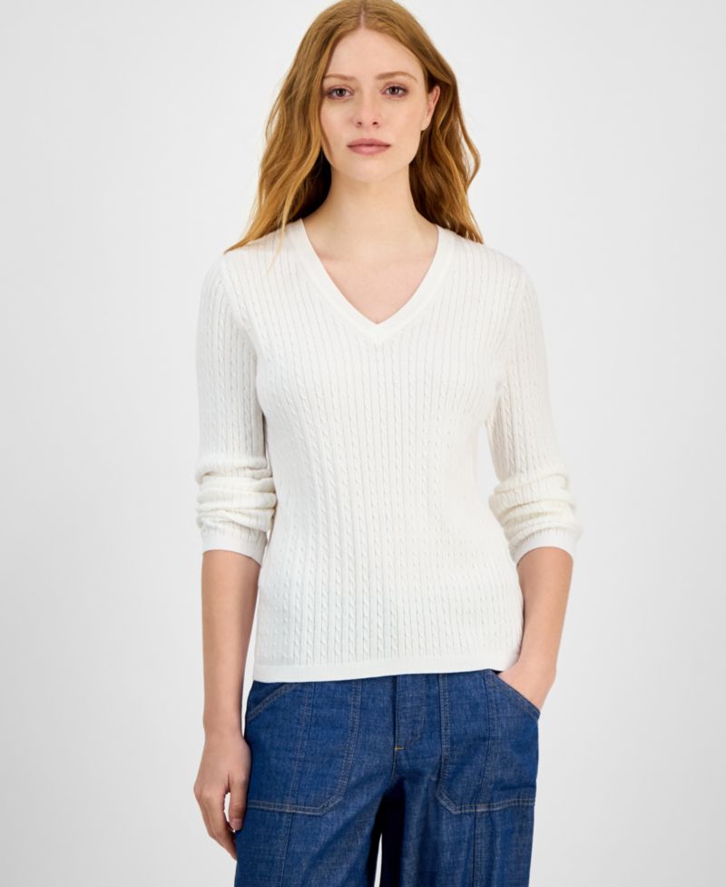 Nautica Women's V-neck Cable Knit Sweater, Online Only