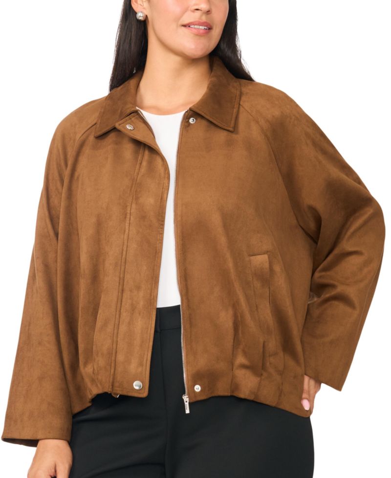 Plus Size Raglan-Sleeve Faux-Suede Work Jacket