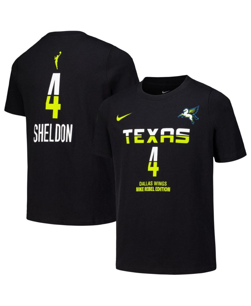 Big Boys and Girls Jacy Sheldon Black Dallas Wings Draft Rebel Edition Name & Number T-Shirt