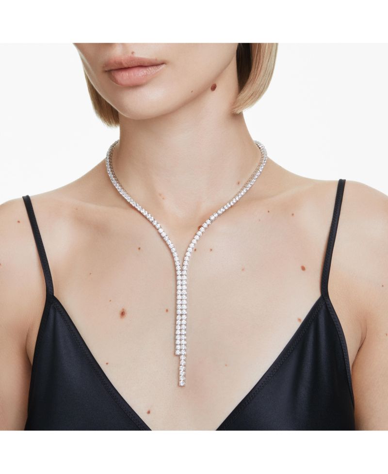 Matrix Round Cut White Rhodium Plated Y Necklace