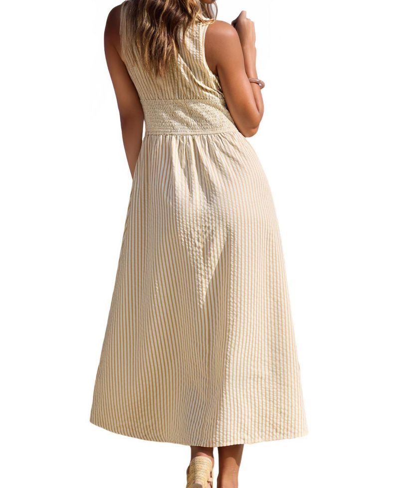 Women's Time Will Tell Striped Smocked-Waist V-Neck Dress