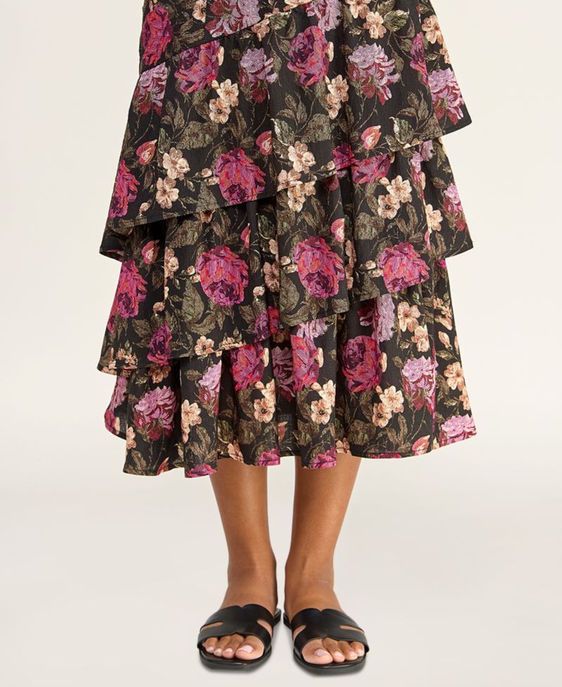 Juniors' Floral Tiered Midi Dress